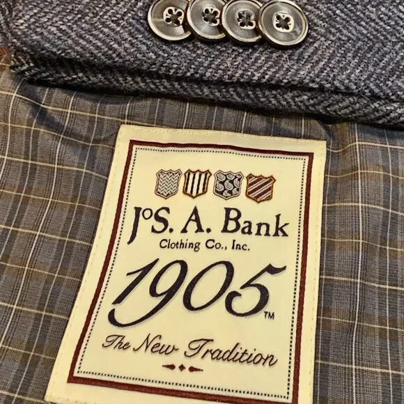 Jos. A. Bank 1905 Tweed Tailored Fit Wool Dual Vent Plaid Jacket Blazer 43R - Picture 2 of 11